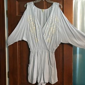 Free People Long Sleeve Lilac Romper with details